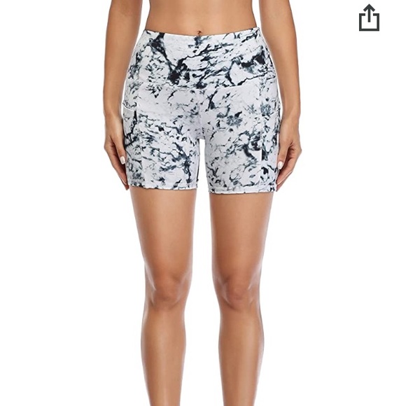 Marble Athletic/Yoga High Waisted Shorts w/ pocket - Picture 3 of 4